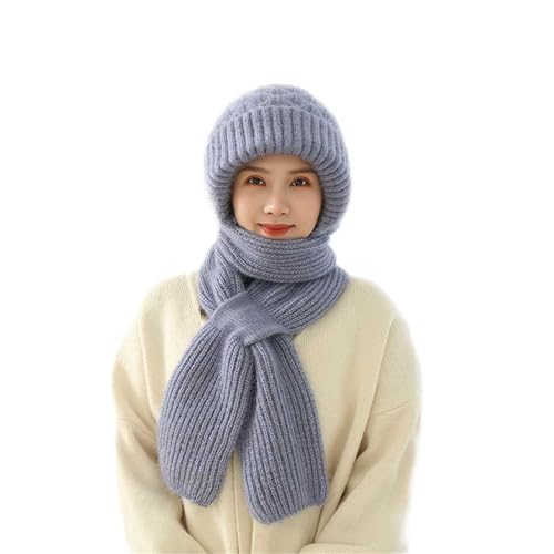 Greenyre Integrierter GehöRschutz Winddichte MüTze Mit Schal Damen,MüTze, Schal & Handschuh-Sets FüR Damen,Kapuzenschal FüR Frauen Winter,2 In 1 Maskenschal StrickmüTze von Greenyre