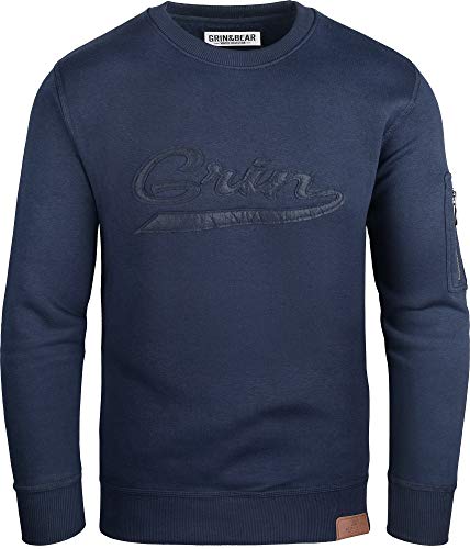 Grin&Bear Herren Crew Neck mit Ärmeltasche Navy XL GEC542 von Grin&Bear