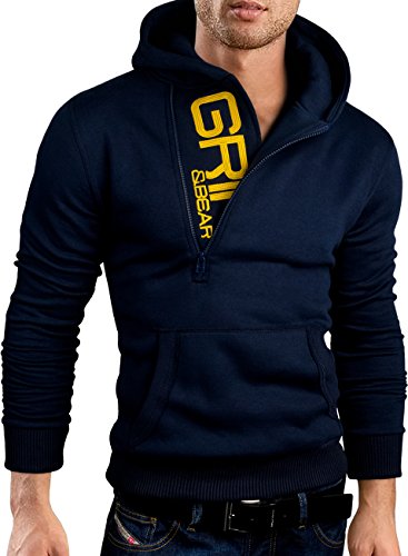 Grin&Bear Slim fit Halfzip Jacke Kapuze Hoodie Sweatshirt Kapuzenpullover, Navy, S, GEC401 von Grin&Bear