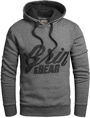 Grin&Bear Slim fit Signatur Logo Jacke Kapuze Hoodie Sweatshirt Kapuzenpullover, anthrazit, L, GEC469 von Grin&Bear