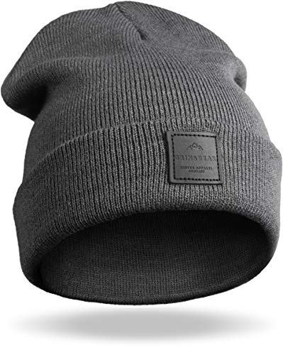 Grin&Bear Unisex Streetwear Mütze Beanie Feinstrick anthrazit M65 von Grin&Bear