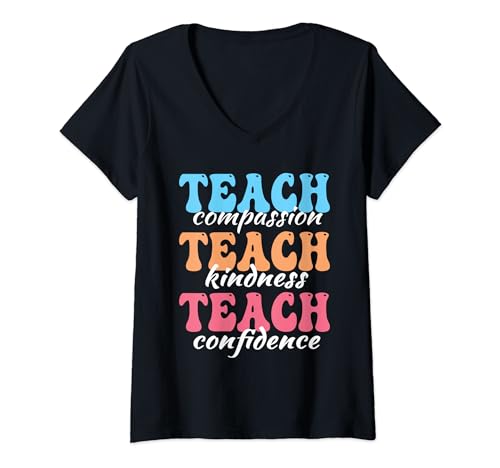 Damen Bringen Sie dem Lehrer Mitgefühl, Freundlichkeit und Selbstvertrauen bei. Zurück in die Schule T-Shirt mit V-Ausschnitt von Groovy Best Teacher Ever Teacher Appreciation