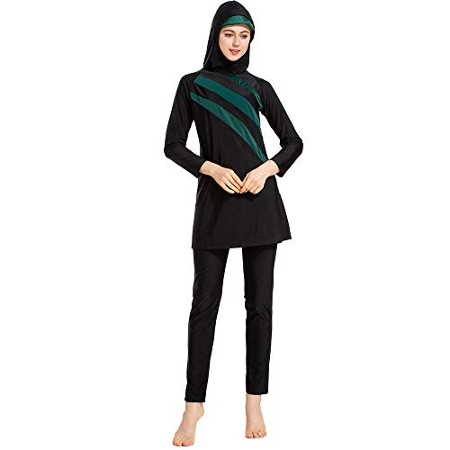 Grsafety Damen Muslimischen Badeanzug - Full Cover Bademode Bescheidene Badebekleidung Swimwear Burkini Frauen, Schwarz-Grün, 5XL von DIYHMH