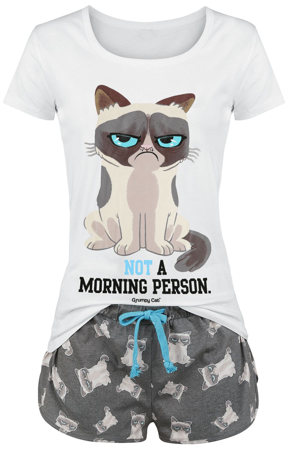 Grumpy Cat Schlafanzug - Not A Morning Person! - S bis 3XL - für Damen - Größe XL - grau/weiß  - EMP exklusives Merchandise! von Grumpy Cat