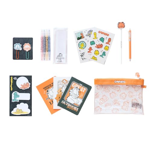 Grupo Erik Garfield Schreibwaren-Set für Kinder, Schulbedarf, inkl. Bleistift, Stempel, Radiergummi, Aufkleber, 3 Notizbücher, Clips, Textmarker und Haftnotizen Grupo Erik Garfield Schreibwaren-Set für Kinder, Schulbedarf, inkl. Bleistift, Stempel, Radiergummi, Aufkleber, 3 Notizbücher, Clips, Textmarker und Haftnotizen von Grupo Erik
