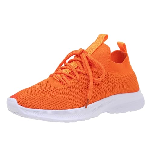 Damenschuhe Elegant Und Bequem, Sportschuhe Damen, Fashion Einfarbig Barfußschuhe Atmungsaktiv Flache Freizeitschuhe Schnürer Mesh Laufschuhe Fitnessstudio Tennisschuhe von Gsheocm