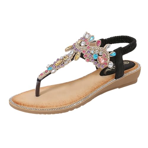 Flip Flops Damen, Orthopädische Sandalen Damen, Geteilten Bequem Sandaletten Atmungsaktiv Strasssteinen Strandsandalen Mode Freizeit Plateausandalen Offene Zehe Tanga Sandalen von Gsheocm