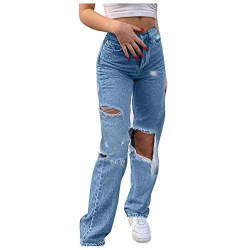 Gsheocm Kleidung Mädchen Teenager Jeanshosen Frauen breite Hosen Hosen gerade Bedruckte Damenbeinjeans Teenager Klamotten Mädchen Trend von Gsheocm