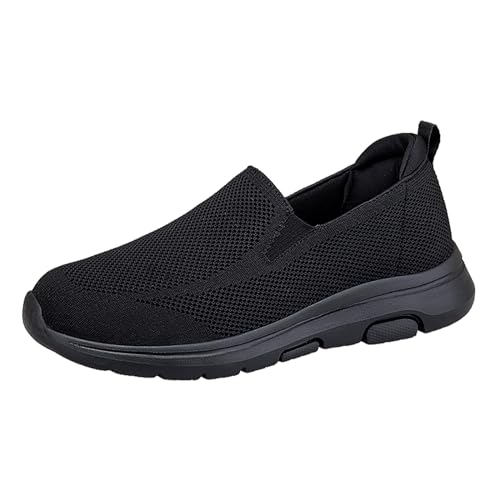 Gsheocm Schwarze Sneaker Herren Mode Sommer und Herbst Herren Fly Woven Mesh Flat Slip On Bequem Gym Fitness Outdoor Schuhe (0509A-Black, 41) von Gsheocm