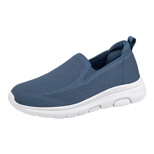 Gsheocm Schwarze Sneaker Herren Mode Sommer und Herbst Herren Fly Woven Mesh Flat Slip On Bequem Gym Fitness Outdoor Schuhe (0509A-Blue, 45) von Gsheocm