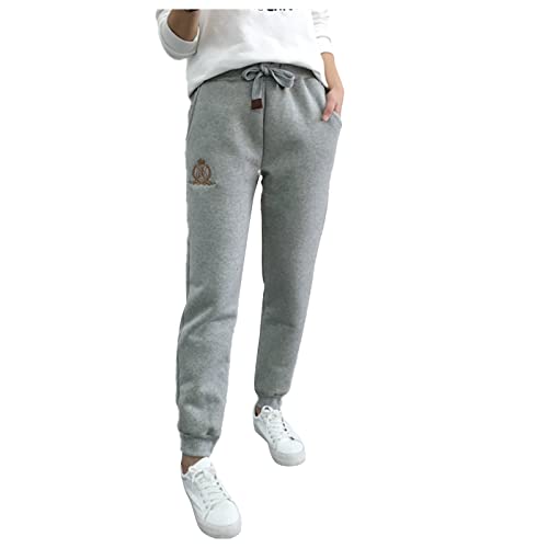 Women 's Classic Jogging-Jogginghose elastischer Ausziehstring Taillen- und Vliesstoff-Futter Made in China Super Damen Hose Samt (Grey, L) von Gsheocm