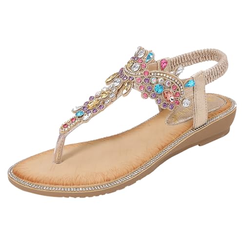 Zehensandalen Damen, Orthopädische Sandalen Damen, Geteilten Bequem Sandaletten Atmungsaktiv Strass Strandsandalen Mode Freizeit Plateausandalen Peep Toe Tanga Sandalen von Gsheocm