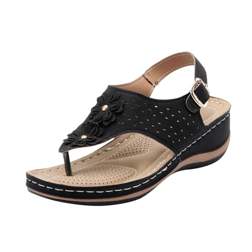 Zehensandalen Damen, Sandalen Damen Sommer, Geteilten Bequem Sandaletten Atmungsaktiv Leichte Strandsandalen Casual Fashion Plateausandalen Offene Zehe Tanga Sandalen von Gsheocm