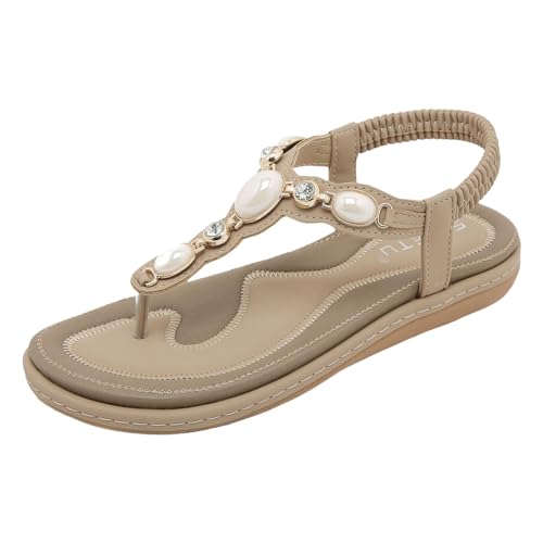 Zehensandalen Damen, Sandalen Damen Sommer, Komfort Geteilten Sandaletten Atmungsaktiv Leichte Strandsandalen Freizeit Fashion Flache Sandale Peep Toe Tanga Sandalen von Gsheocm