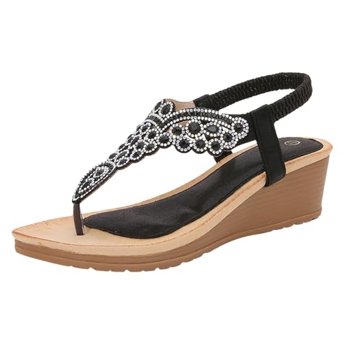 Zehentrenner Damen, Orthopädische Sandalen Damen, Geteilten Bequem Sandaletten Strass Atmungsaktiv Strandsandalen Freizeit Fashion Plateausandalen Offene Zehe Tanga Sandalen von Gsheocm