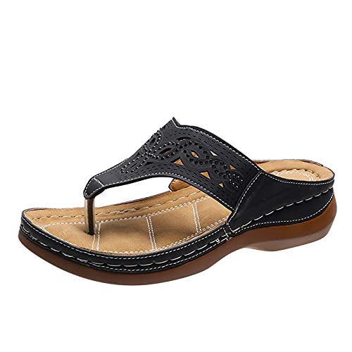 Zehentrenner Damen, Sandalen Damen Sommer, Komfort Geteilten Sandaletten Strasssteinen Atmungsaktiv Strandsandalen Mode Freizeit Plateausandalen Peep Toe Tanga Sandalen von Gsheocm