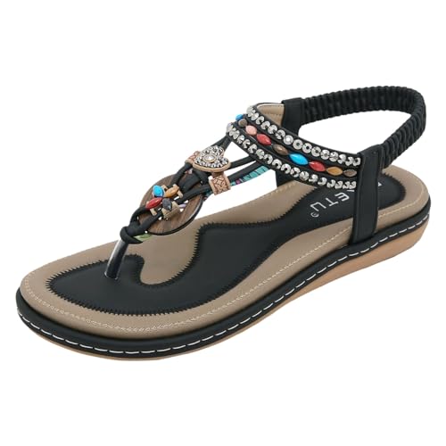 Zehentrenner Sandalen Damen, Orthopädische Sandalen Damen, Geteilten Bequem Sandaletten Atmungsaktiv Strass Strandsandalen Mode Freizeit Plateausandalen Offene Zehe Tanga Sandalen von Gsheocm