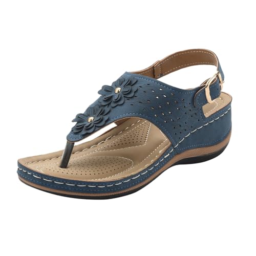 Zehentrenner Sandalen Damen, Sandalen Damen Sommer, Komfort Geteilten Sandaletten Leichte Atmungsaktiv Strandsandalen Casual Fashion Plateausandalen Offene Zehe Tanga Sandalen von Gsheocm