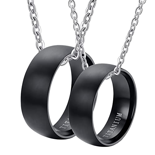 Anhänger für Halsketten Partner, Halskette mit Ring Edelstahl Gravur Hochpoliert Schwarz Ring 8mm Paar Halskette Damen 60 + Herren 70 von Gualiy