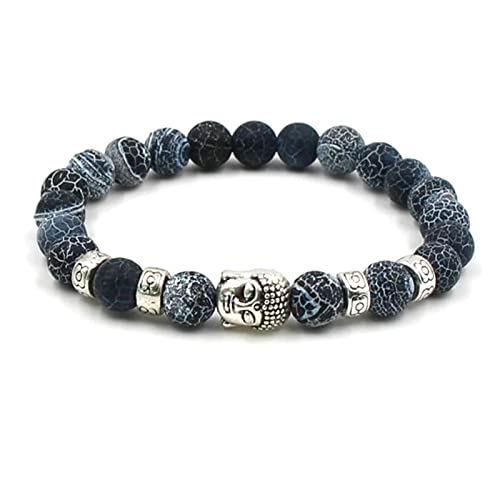 Gualiy Armband Perlen Damen, 8mm Stein Armband mit Buddha, Armband Herren Elastisch 19CM von Gualiy