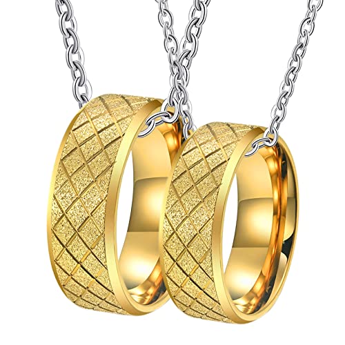 Gualiy Halskette Paar Personalisiert, Edelstahl Halsketten Anhänger Gold Matt Ring 8mm Anhänger Damen 65 + Herren 65 von Gualiy