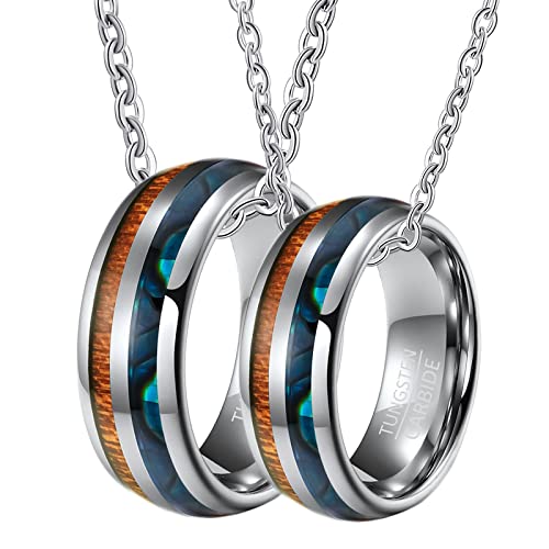 Gualiy Halskette Paare Personalisiert, Halskette Wolfram Männer 8mm Silber Ring Eingelegt Holz und Schale Halskette Damen 62 + Herren 65 von Gualiy
