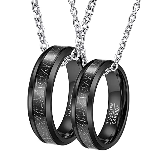 Gualiy Halskette Personalisiert Paar, Unisex Halskette Wolfram 6mm Schwarz Ring Eingelegt Metalllinie Anhänger Damen 65 + Herren 57 von Gualiy