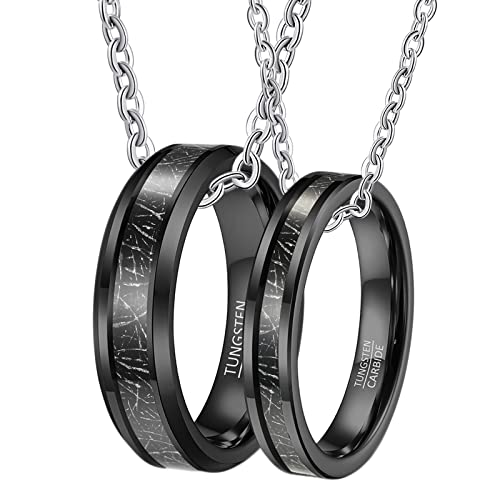 Gualiy Halskette Personalisiert Paar, Wolfram Herren Halskette 4mm 6mm Schwarz Ring Eingelegt Metalllinie Anhänger Damen 54 + Herren 62 von Gualiy