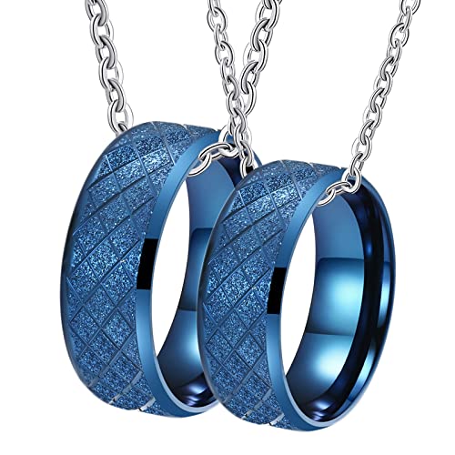 Gualiy Halskette Personalisiert Pärchen, Halsketten Edelstahl Blau Matt Ring 8mm Paar Anhänger Damen 65 + Herren 54 von Gualiy