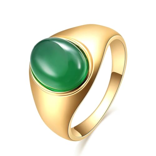 Gualiy Männer Ring Edelstahl, Gold Freundschaftsringe Damen mit Oval Grün Stein Ring Größe 65 (20.7) von Gualiy