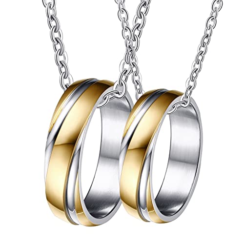 Gualiy Pärchen Kette Personalisiert, Edelstahlkette Anhänger Gold Silber Ring 6mm Paar Halsketten Damen 52 + Herren 67 von Gualiy