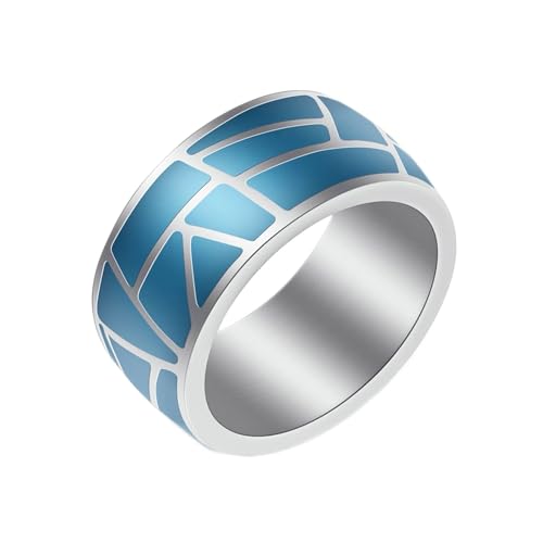 Gualiy Titan Ring Herren, Silber Verlobungsringe für Damen 9.6MM Ring mit Blau Epoxid Ringe Größe 60 (19.1) von Gualiy