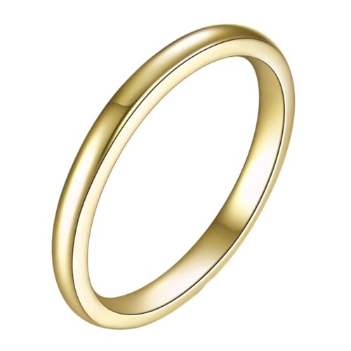 Gualiy Titanring Herren, Gold Trauringe Damen 2MM Hochglanzpoliert Rund Ringe Größe 60 (19.1) von Gualiy