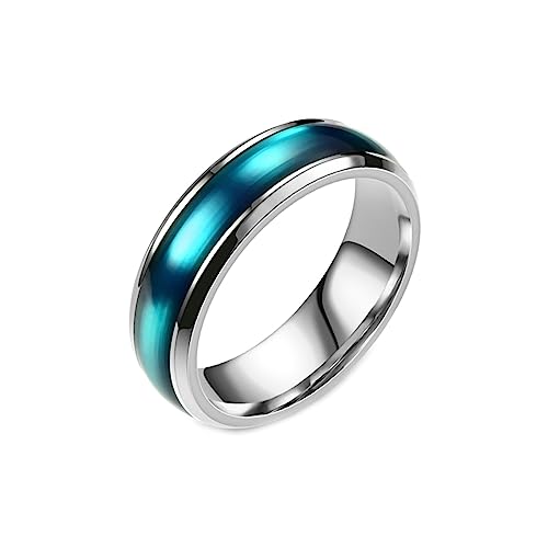 Gualiy Titanring Männer, Silber Damen Ring 6MM mit Blau Emaille Ring Größe 62 (19.7) von Gualiy