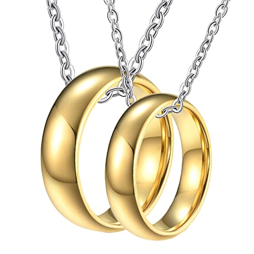 Halskette Paar Gravur, Wolfram Halskette Herren Gold Poliert Ring 8mm 6mm Anhänger Damen 57 + Herren 62 von Gualiy