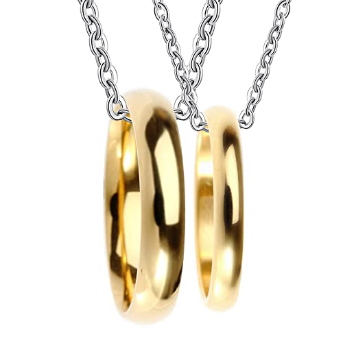 Halskette Set Paare, Edelstahl Anhänger Halskette Gravur Gold Poliert Ring Halsketten Damen 52 + Herren 62 von Gualiy