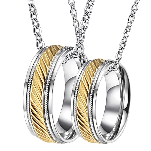 Halskette für Paare Personalisiert, Herren Edelstahl Halskette Silber Gold Ring 7.5mm Halsketten Damen 62 + Herren 70 von Gualiy