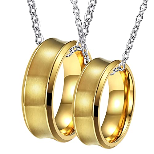 Halskette mit Gravur für Paare, Unisex Halskette Edelstahl Gold Gebürstet Ring 8mm Halsketten Damen 65 + Herren 54 von Gualiy