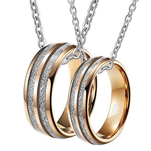 Paar Halskette Anhänger, Wolfram Halskette mit Anhänger Gravur 6mm 8mm Roségold Ring Eingelegt Metalllinie Halskette Damen 54 + Herren 67 von Gualiy