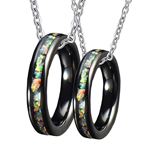 Paar Halskette Ringe, Wolfram Partner Halskette Gravur 4mm Schwarz Ring Einlegen Bunte Schale Halskette Damen 60 + Herren 65 von Gualiy