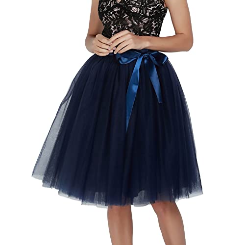 Tüllrock Damen Karneval Kostüm Tutu Rock Tütü, Tüllrock Damen Midi Retro 50er Rockabilly Rock Hohe Taille Tutu Rock Petticoat Unterrock Ballett Blase Petticoat Tuturock Tütü (a-Navy, One Size) von Guanghuansishe