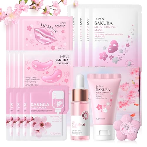 Sakura Gesichtspflege Set 19 Stück, Feuchtigkeit Hautpflege Sets, Beauty Set Frauen mit Gesichtscreme, Serum, Feuchtigkeitsmaske, Clay Mask, Angebot Umfassende Hautpflege, Hautpflege Geschenkset Sakura Gesichtspflege Set 19 Stück, Feuchtigkeit Hautpflege Sets, Beauty Set Frauen mit Gesichtscreme, Serum, Feuchtigkeitsmaske, Clay Mask, Angebot Umfassende Hautpflege, Hautpflege Geschenkset von Gubuyi