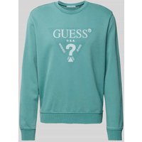 Guess Sweatshirt mit Label-Print Modell 'TREATED' in Aqua, Größe L von Guess