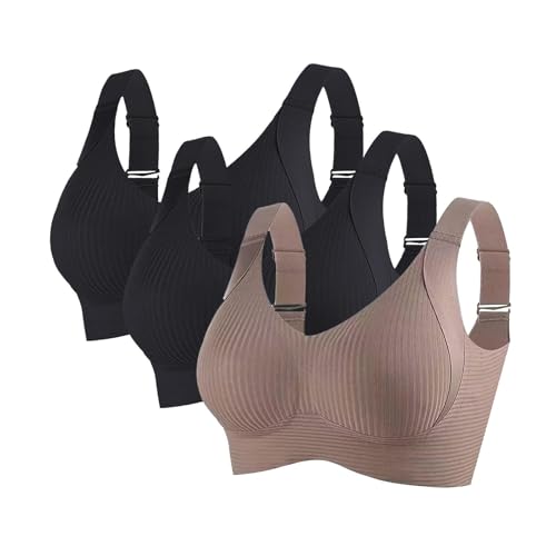 Guhmomh Nahtlose Frauen Push up BH Damen Ohne Bügel 3er Pack Minimizer BH Bequemer Lifting Anti-Sagging Bras Klassische Gestreift Bustier Top Atmungsaktiv Bralette Gutscheine Schwarz Kaffee XXL Guhmomh Nahtlose Frauen Push up BH Damen Ohne Bügel 3er Pack Minimizer BH Bequemer Lifting Anti-Sagging Bras Klassische Gestreift Bustier Top Atmungsaktiv Bralette Gutscheine Schwarz Kaffee XXL von Guhmomh