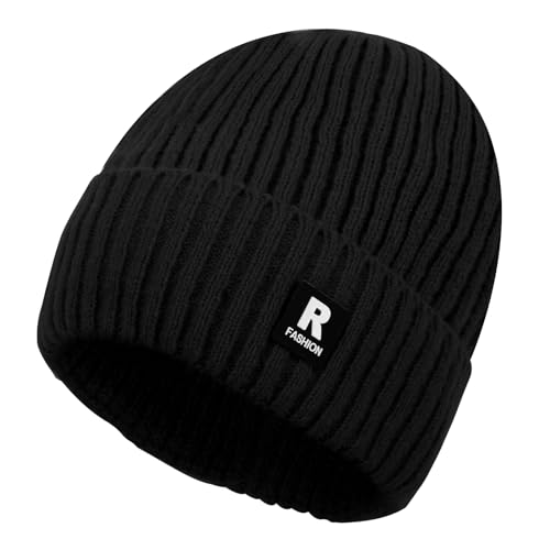 Guittly Beanie Mütze, Herren Wintermütze Strickmütze, Damen Dehnbare Weiche Wollmütze, Unisex Winter Warme mütze, Geschenk für Freundin männer Frauen (Kunstpelz, schwarz) von Guittly