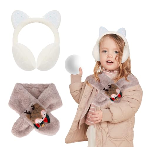 Süße Katzenohren Ohrenschützer und Flauschiger Schal Mädchen Winter Plüsch Ohrenwärmer Kinder Warm Ohrschutz Outdoor Ohrenschützer Ohrenklappe Ohrabdeckungen Weihnachten Geburtstag Geschenk (Weiß) von Gukasxi