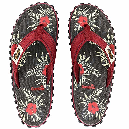 Gumbies Islander Unisex-Flip-Flops, mit superweichem Baumwoll-Zehensteg und robuster recycelter Gummisohle – Komfort garantiert, Grauer Hibiskus, 44 EU von Gumbies