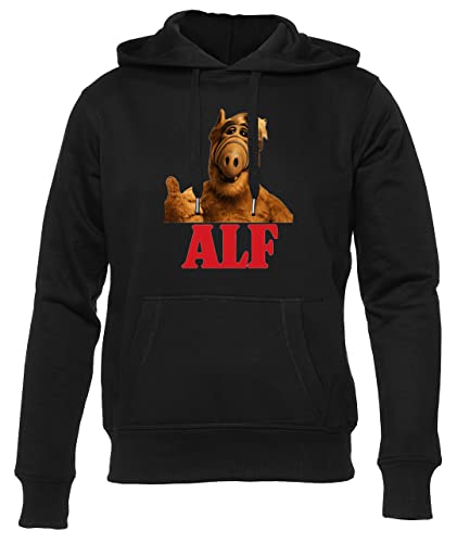 Gunmant Alf Retro Thumb Up Schwarz Kapuzenpullover Herren Damen Unisex Langarm Ärmel Black Hoodie Mens Womens L von Gunmant