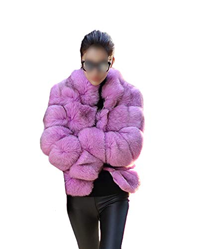 GUOCU Damen Kurz Kunstpelz Mantel Stehkragen Winter Warm Faux Fur Kunstfell Coat Kunstpelz Jacke Parka Casual Wintermantel Verdicken Flauschiges Plüschmantel Pelz Jacke Felljacke Pelzmantel Lila M von GUOCU