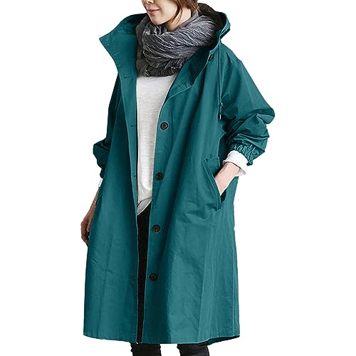 2024 Frühling Damen Trenchcoat Langer mit Kapuze Mantel Übergangsjacke Schwarz Klassische Herbst Jacke Wintermantel Winddichter Übergangsmantel Große Größen Kapuzenjacke Elegant Leicht Lang Trenchcoat von Guotobe